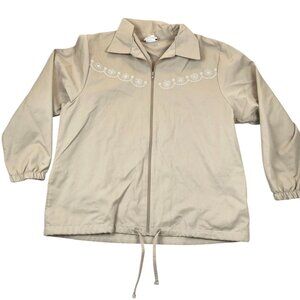 Bonworth Womens Jacket Large Beige Lightweight Full Zip Collared Floral Casual
